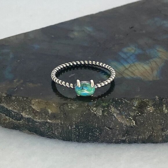 Sterling Silver 925 Minimalist Prong Set Turquoise Twisted Rope Band Ring Sz 5 - Picture 16 of 16